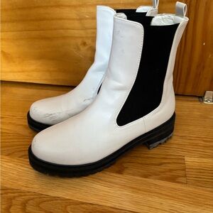 white & black boots